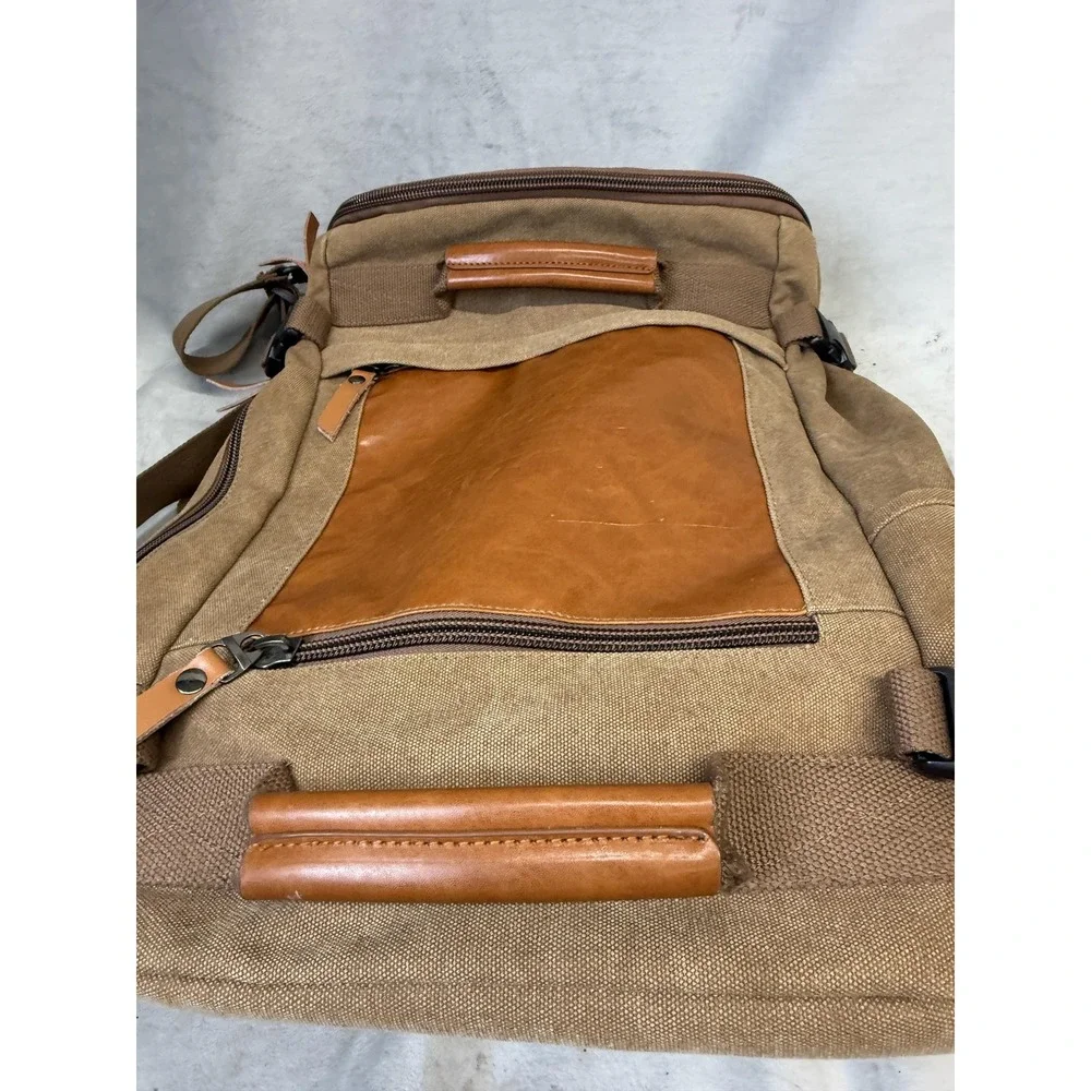 Witzman Backpack Mens Large‎ Brown Canvas Faux Leather Convertible Travel Bag